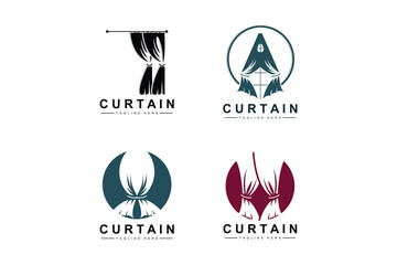 Home And Exhibition Curtain Logo Design, Building Decoration Vector Illustration