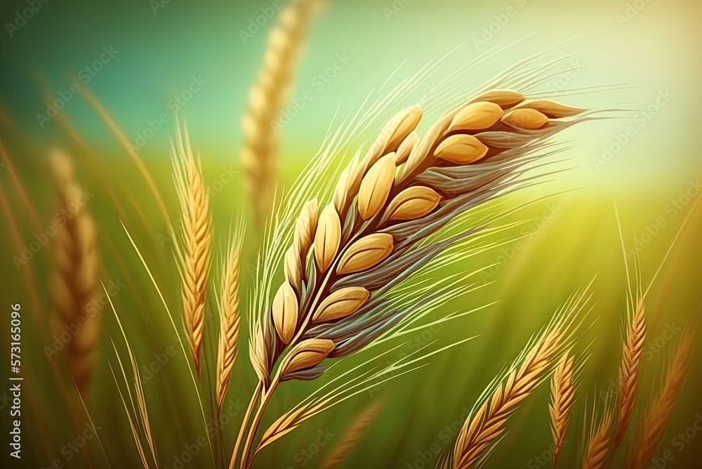 Aufkleber a field view of barley grain branches in selective focus generative ai