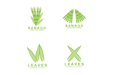 Fototapeta premium Bamboo Logo Design, Green Tree Vector, Panda Food, Product Brand Template Illustration