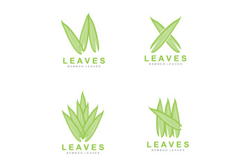 Bamboo Logo Design, Green Tree Vector, Panda Food, Product Brand Template Illustration