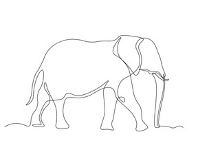 abstract walking elephant, hand-drawn, continuous monoline, one-line drawing