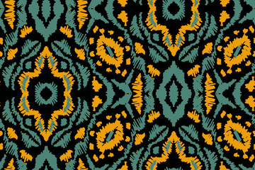 Geometric ethnic ornament pattern. Embroidery with retro style.