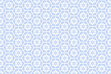 Abstract Seamless Blue Geometric Floral Pattern. Honeycomb Structure.