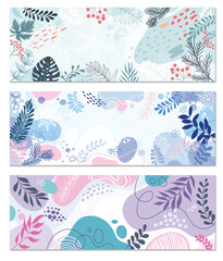 Design banner frame flower Spring background with beautiful. flower background for design. Colorful background with tropical plants. Place for your text.