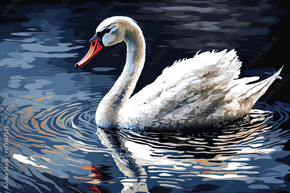 Poster there was a white swan floating on the water. the silent swan floating in the water generative ai