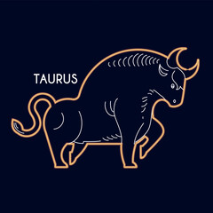 Taurus. Zodiac beast on blue background.
