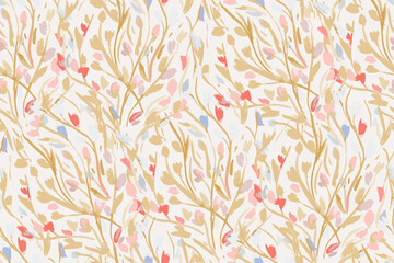 light seamless pattern with branches hand drawn paint