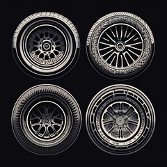 lack and white tires stickers line art , generative artificial intelligence