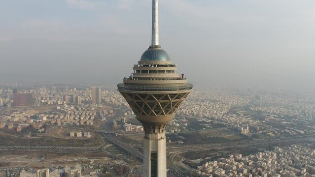 Aerial view of Milad Tower.360-degree view. Milad Tower