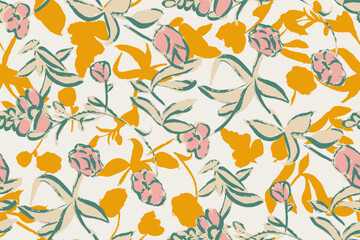 Naklejka na ściany i meble bright contrast multicolored floral pattern with brush strokes of paint