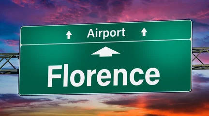 Foto auf Leinwand Road sign indicating direction to the city of Florence © monticellllo