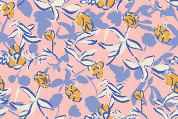 bright contrast multicolored floral pattern with brush strokes of paint