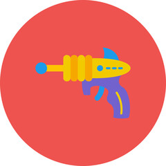 Space Gun Multicolor Circle Flat Icon