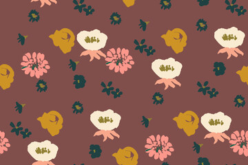 Beautiful floral motif. flowers intertwined in a seamless pattern on a gentle background