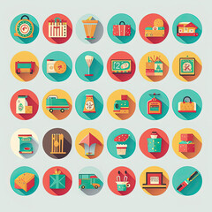 flat icons set shopping mall vector illustrations , generative artificial intelligence