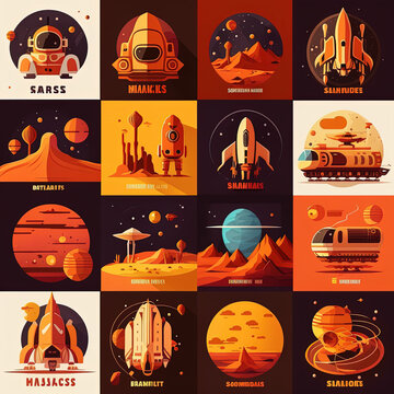  todda flat icons setspace rocket vector illustrations, generative artificial intelligence