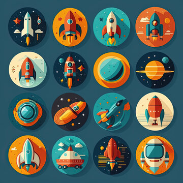  todda flat icons setspace rocket vector illustrations, generative artificial intelligence