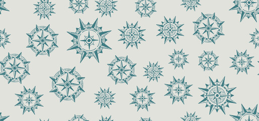 Compass Wind rose, pattern, hand drawn Illustration.	
