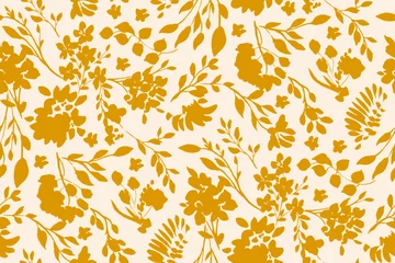 bicolor contour silhouette seamless pattern with flowers and leaves. Abstract floral spring, summer pattern.