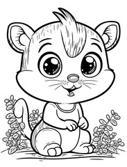 Cute animal, flower, fairies coloring page. Gnerative AI