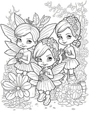 Fototapeta premium Cute animal, flower, fairies coloring page. Gnerative AI