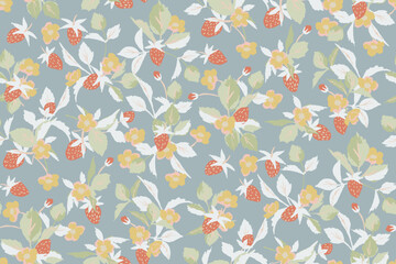 Cute seamless pattern with wild strawberries. berry pattern