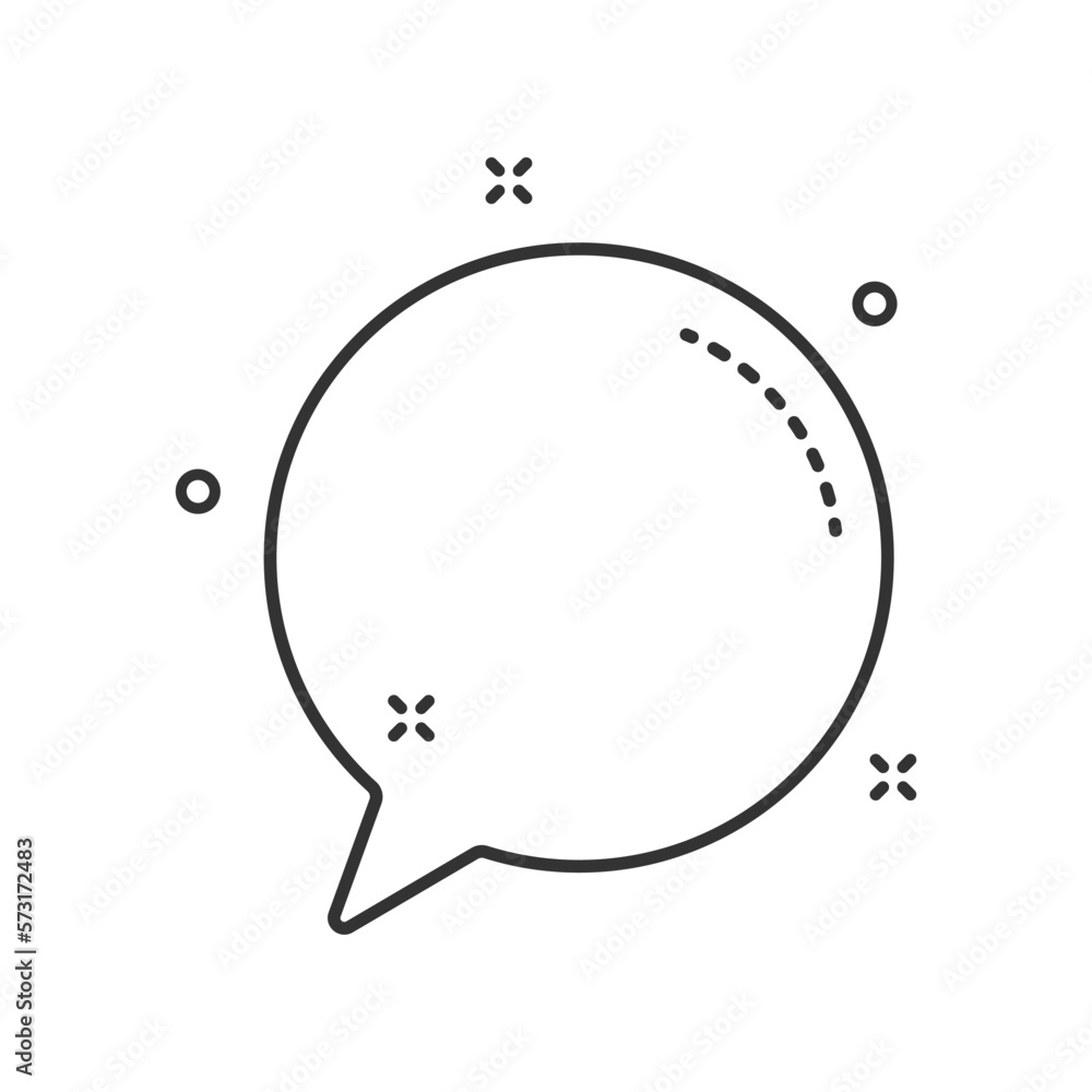 Poster speech bubble outline vector illustration with memphis elements. speech bubble line icon for web, ui