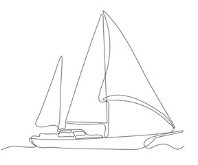 sailing yacht, hand-drawn, continuous monoline, drawing in one line