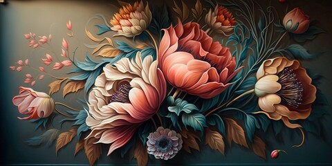 Mural Art Flowers, Generative AI