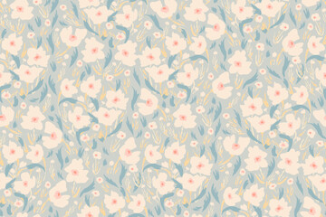 Beautiful floral motif. flowers intertwined in a seamless pattern on a gentle background