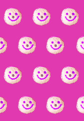 Smiling Face Coconut Flakes Jelly Donuts Pattern on Orchid Purple Background