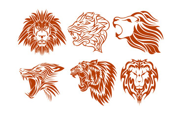 set of red and black tattoos, tiger face art ,  tiger vector art