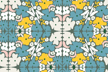 geometric floral ornament in retro style. 60s and 70s pattern