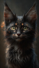 Portrait cute furry black kitty cat, generative AI
