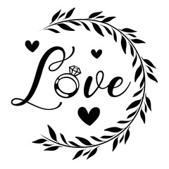 Wedding lettering for greeting card design, signs, romantic illustration. Festive decoration. Invitation template. Vector illustration