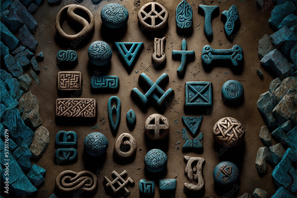 Wall mural runes, an ancient germanic alphabet that is used for divination and magic. mystic still life with st