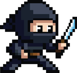 8bit pixel art of a ninja holding a sword
