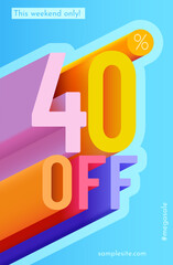 40 percent Off. Discount creative composition. Mega Sale.