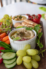 babaganoush and fruit and vegetable board