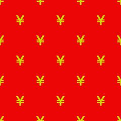 Illustration of Gold Japanese Yen Sign Seamless Pattern on Red Background