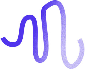 Scribble with noisy gradient. Blue curvy line with grainy texture on transparent background