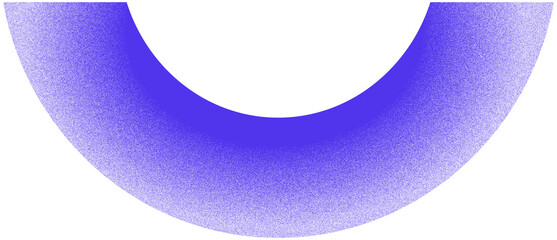 Abstract arc form with noisy gradient. Blue semicircle element with transparent background