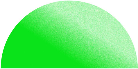 Geometric form with noisy gradient. Green semicircle with grainy texture on transparent background