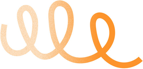 Scribble with noisy gradient. Orange curvy line with grainy texture on transparent background