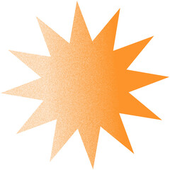 Geometric form with noisy gradient. Orange star with grainy texture on transparent background