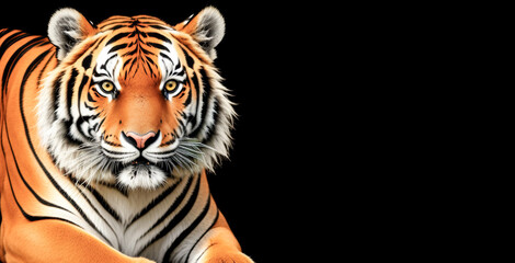 Portrait of tiger on black background. Menacing stare bengal tiger. Portrait bengal tiger on black background. Wild cats background. Generative AI