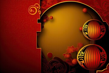 Chinese New Year Background with Copy Space, Mockup Red Backdrop. China Holiday generative ai