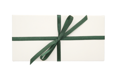 White rectangle gift box with green ribbon, Birthday, Christmas gift, transparent background.