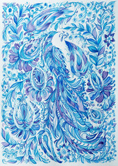 Decorative bird. Color watercolor illustration.