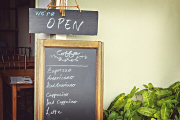 Coffee menu mockup at the entrance of coffee shop